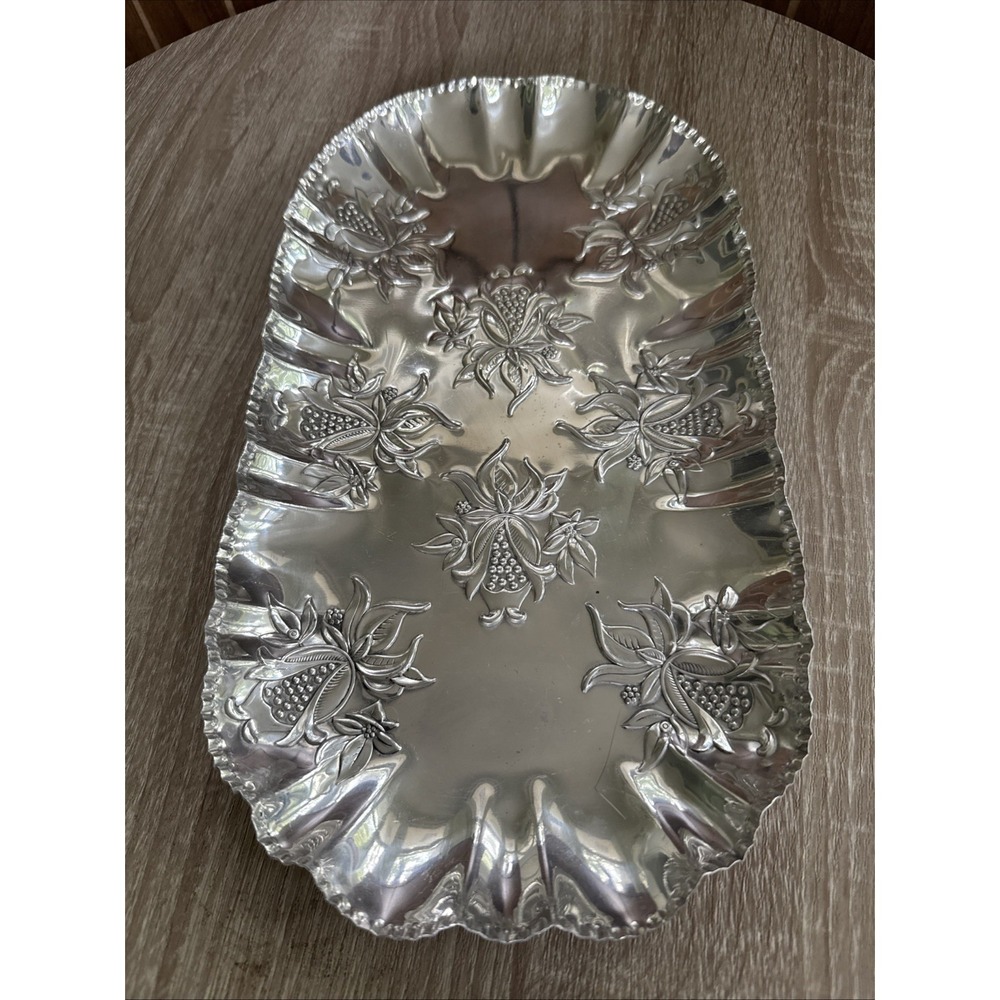 Vintage Hammered And Pressed Aluminum Bread Serving Tray
